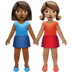 👩🏾‍🤝‍👩🏽 women holding hands: medium-dark skin tone, medium skin tone display on Apple